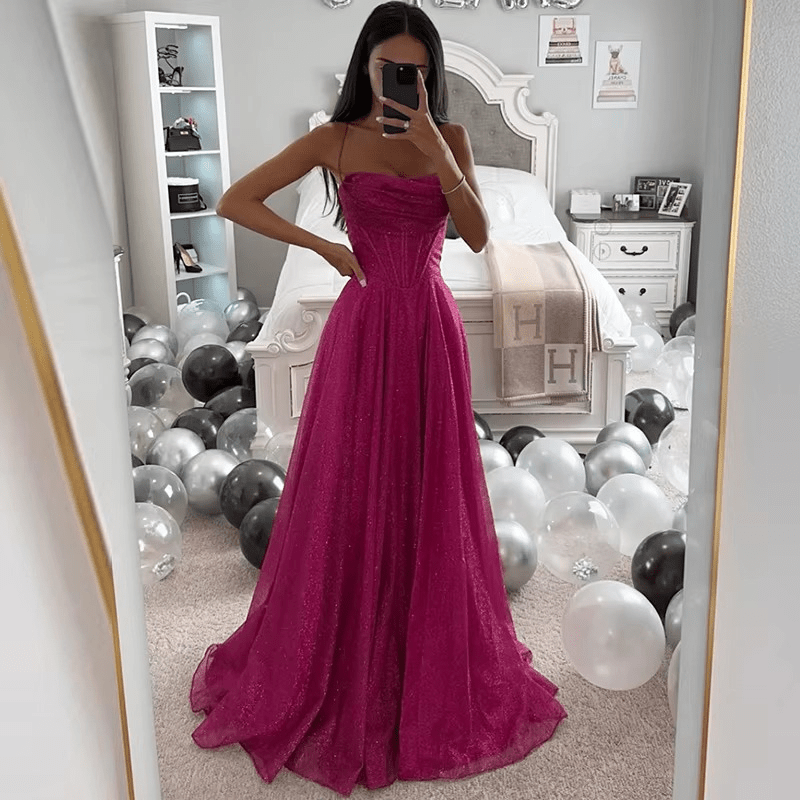 Angelika | Robe De Soirée Évasée Brillante Femme | Maxi - Elise Noir