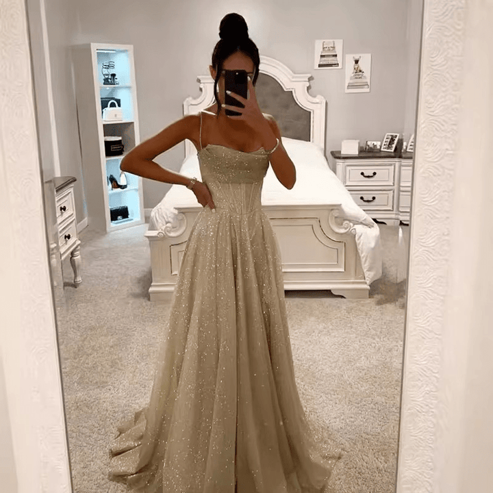Angelika | Robe De Soirée Évasée Brillante Femme | Maxi - Elise Noir