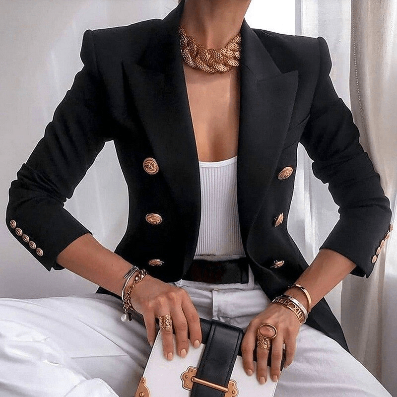 Armelle | Blazer Femme Croisé à Double Boutonnage | Coupe Élégante - Elise Noir