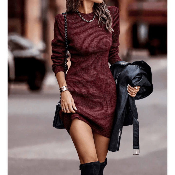 Celestine | Robe Tricotée Côtelée Femme | Coupe Ajustée - Elise Noir