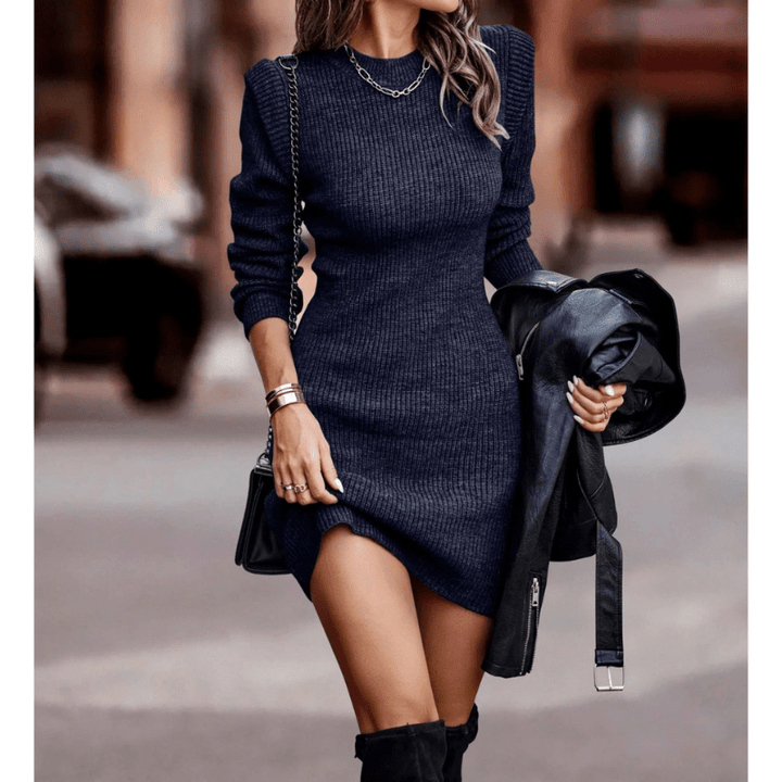 Celestine | Robe Tricotée Côtelée Femme | Coupe Ajustée - Elise Noir