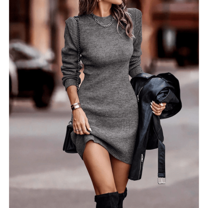 Celestine | Robe Tricotée Côtelée Femme | Coupe Ajustée - Elise Noir