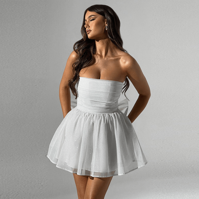 Cristiana | Robe Glamour Sans Bretelles Avec Nœud Pour Femme | Mini - Elise Noir