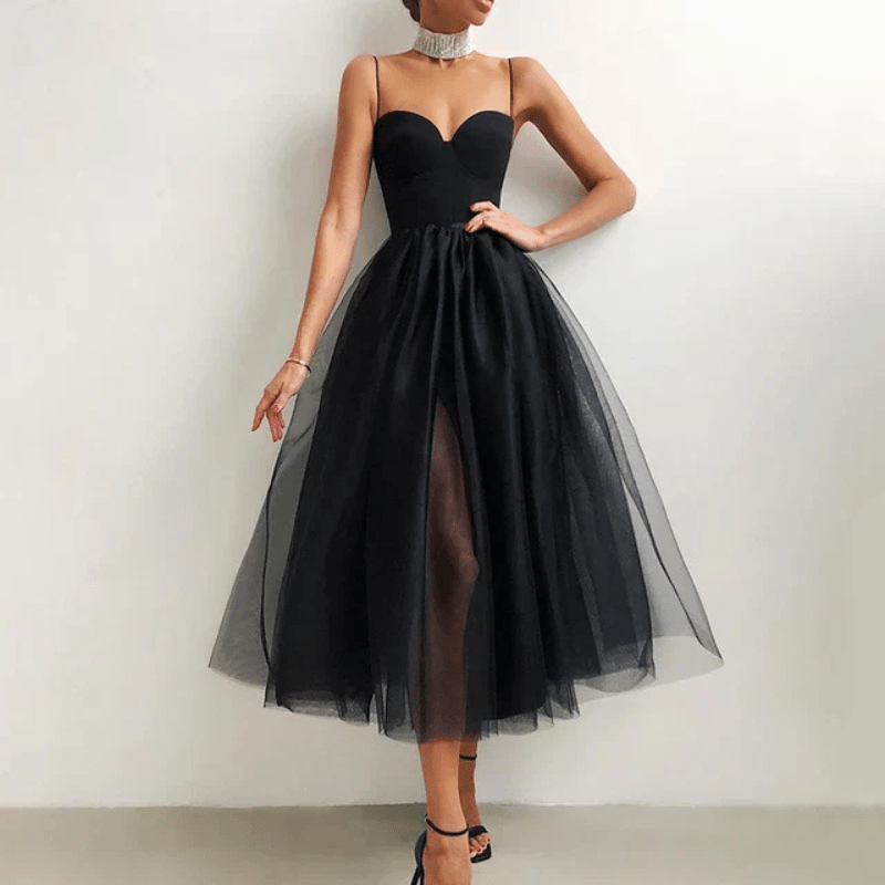 Eileen | Robe Élégante En Tulle Pour Femme | Maxi - Elise Noir