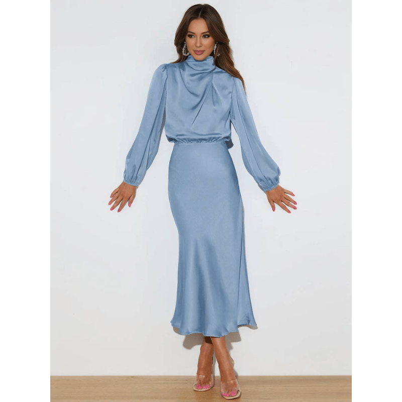 Katrin | Robe Élégante À Col Roulé Et Manches Longues Pour Femme | Maxi - Elise Noir