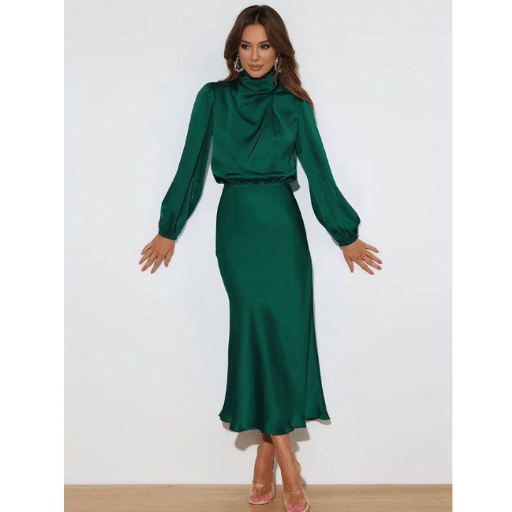 Katrin | Robe Élégante À Col Roulé Et Manches Longues Pour Femme | Maxi - Elise Noir