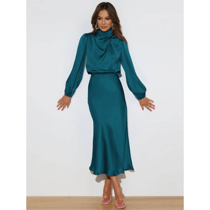 Katrin | Robe Élégante À Col Roulé Et Manches Longues Pour Femme | Maxi - Elise Noir