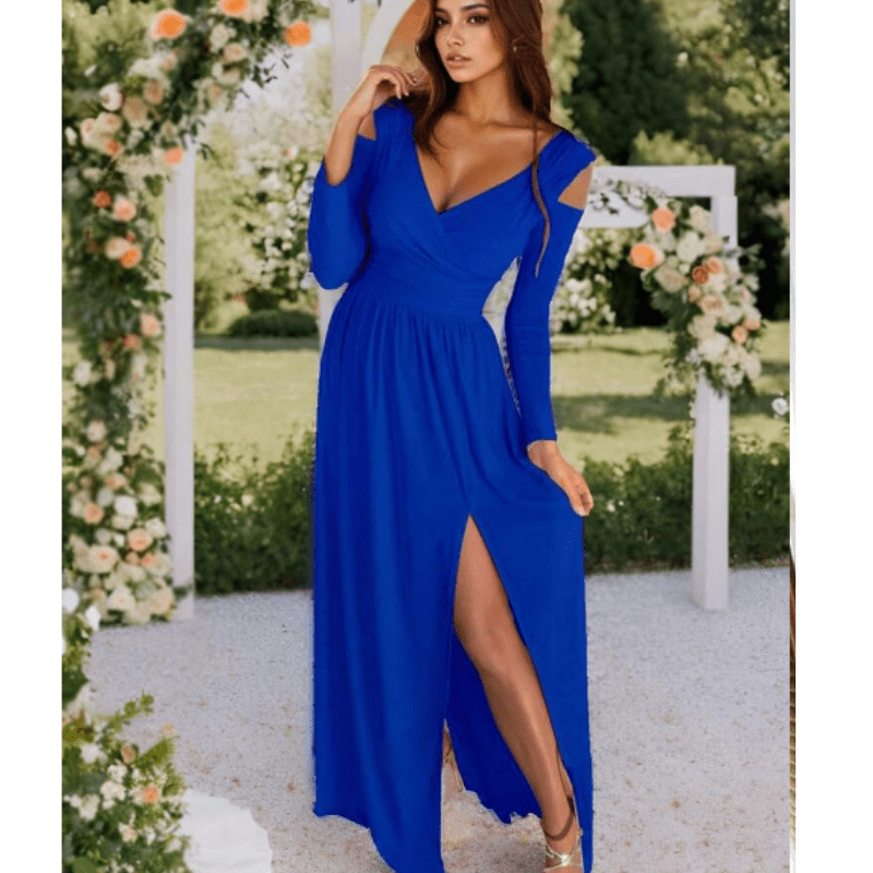 Lieselotte | Robe élégante à manches longues et fendue pour femmes | Maxi - Elise Noir