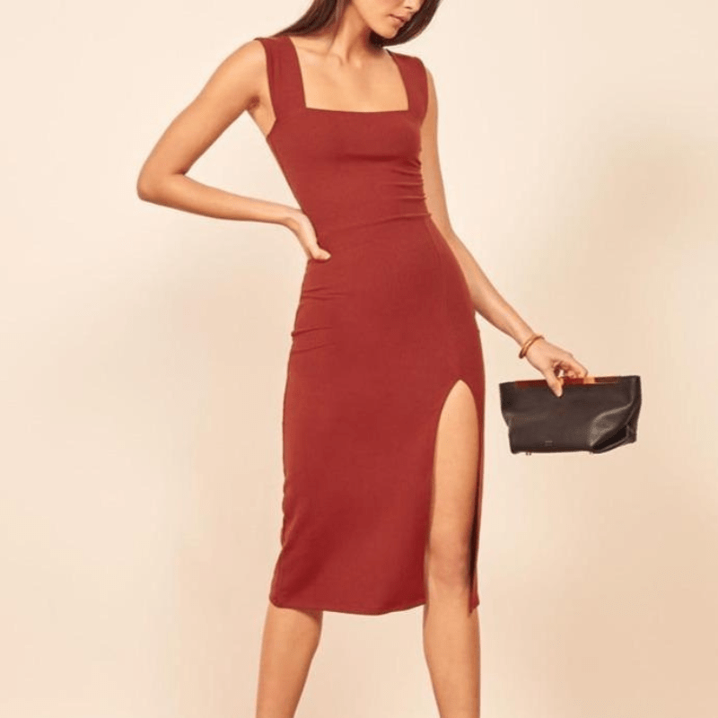 Maija | Robe Moulante Élégante Fendue Pour Femme | Mi - Longue - Elise Noir