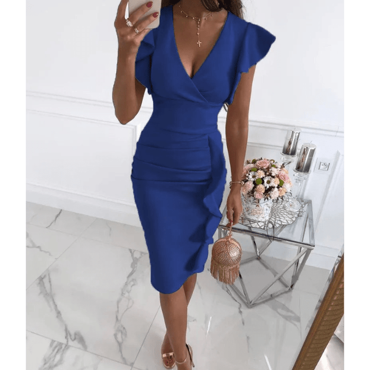 Nalini | Femme Chic Robe Bodycon à manches volantées | Midi - Elise Noir