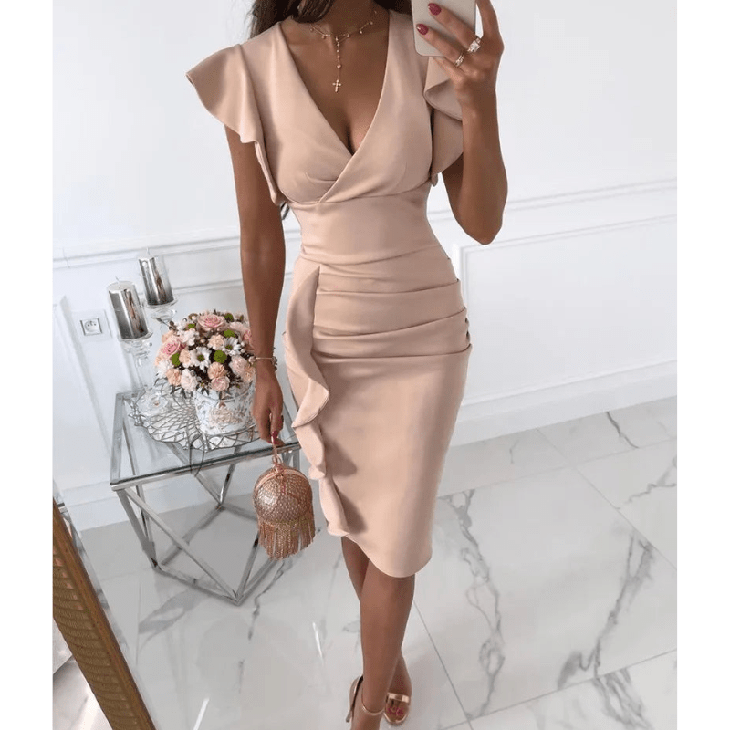 Nalini | Femme Chic Robe Bodycon à manches volantées | Midi - Elise Noir
