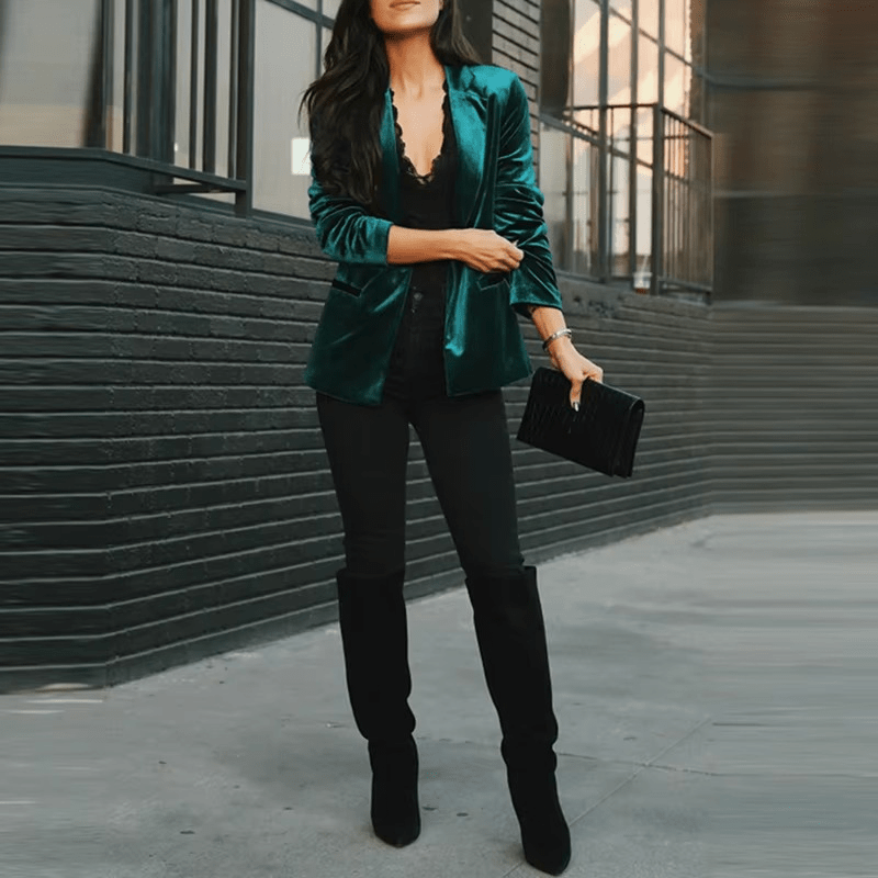 Oriana | Blazer En Velours Classique Ajusté Pour Femme | Chaud - Elise Noir