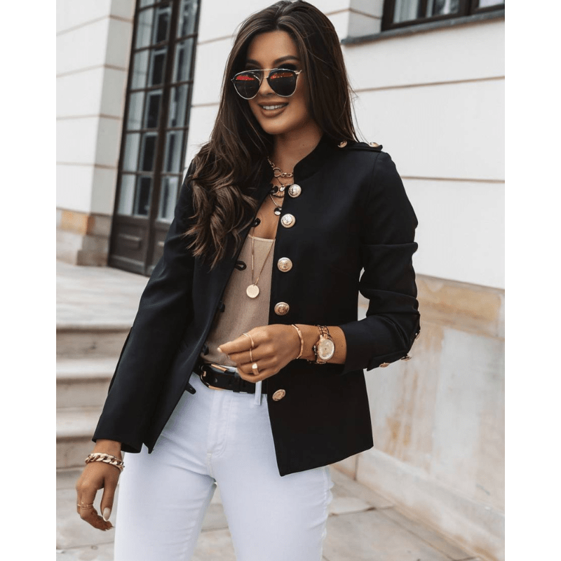 Petronilla | Blazer Chic Style Militaire Pour Femme | Boutonné - Elise Noir