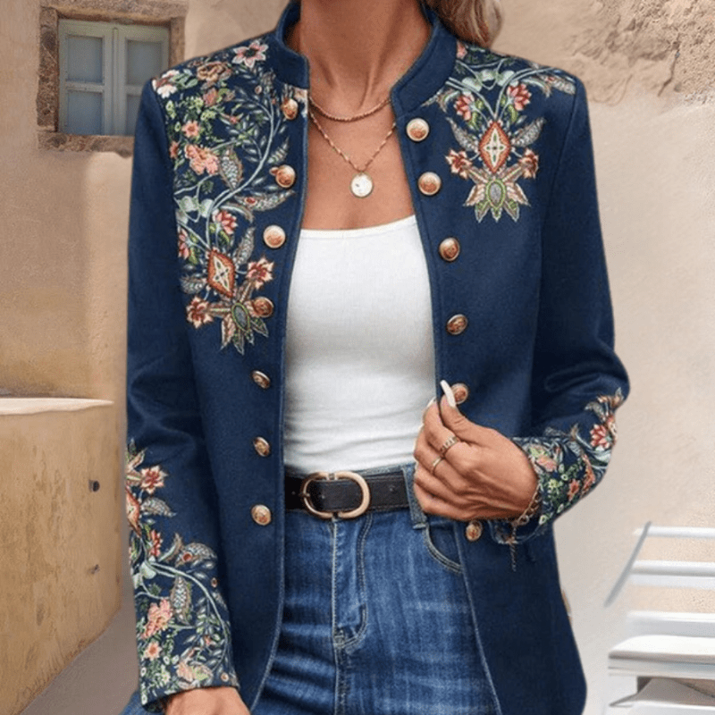 Rose | Blazer Élégant Femme à Imprimé Floral | Chaleur - Elise Noir